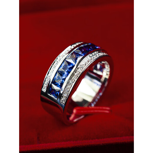 Fat Donglai's same tanzanite ring sapphire men's single row of diamond imitation 925 silver platinum-plated diamond ring trendy men's spot narrow version blue 24-25-26-27-28 others