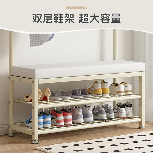 Jungle coat rack floor-standing foyer bedroom door shoe changing stool shoe rack clothes rack integrated clothes drying rack 100 milk white PU