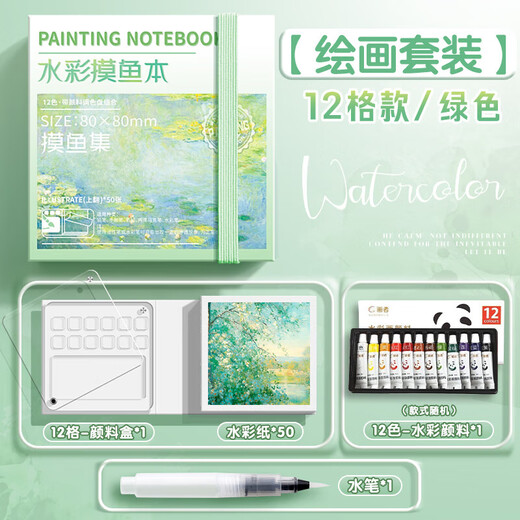Yubeijia Geburtstagsgeschenk für Mädchen, Kinderspielzeug für Mädchen im Alter von 7–14 Jahren, 8–12 Jahren, 10–15 Jahren, Grundschüler, Kunst-Zeichenbuch, frisches grünes Angelbuch + 12-Farben-Palette, 12-Farben-Farbe + Malstift