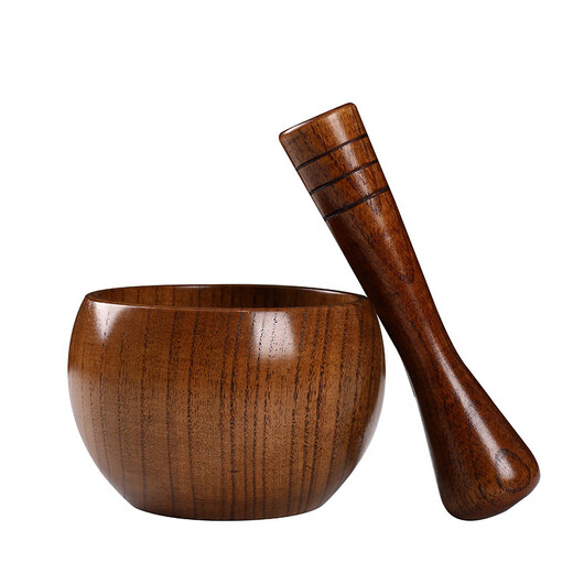 Jujube wood garlic pounder stone mortar, old-fashioned garlic mortar, household grinder, garlic paste, garlic pounding bowl, manual pounding medicine jar, bowl-shaped garlic pounder + garlic pounding stick, first-class product