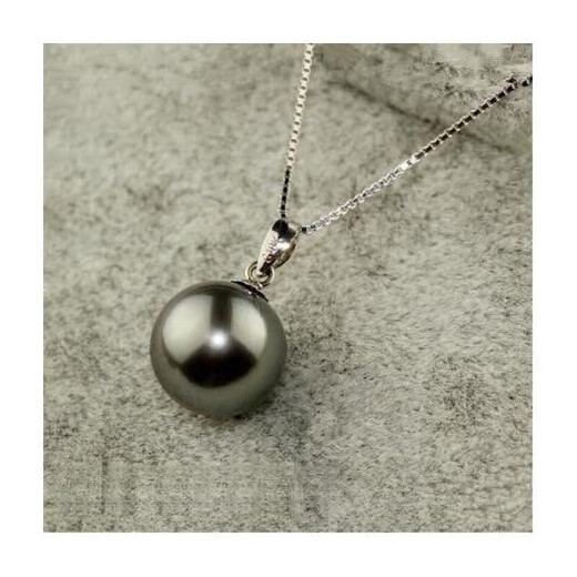 Yumei and natural seawater pearl powder pendant, Tahitian black pearl necklace, perfectly round, 925 silver chain for mother, black, pure black, 9-10mm