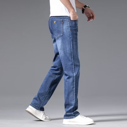 雅鹿牛仔裤男春秋季直筒宽松弹力商务休闲长裤男士潮牌百搭男装裤子 浅蓝色 31