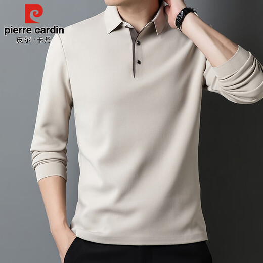 Pierre Cardin long-sleeved T-shirt for young and middle-aged men, business casual lapel solid color polo bottoming shirt for men Mi Xing 2XL