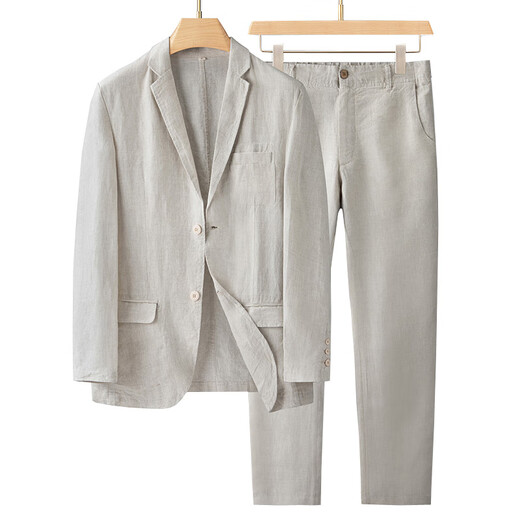 DK high-end men's 100% linen suit suit men's spring and summer thin breathable jacket loose casual suit two-piece set linen color S recommended 110-130Jin Jin equals 0.5 kg