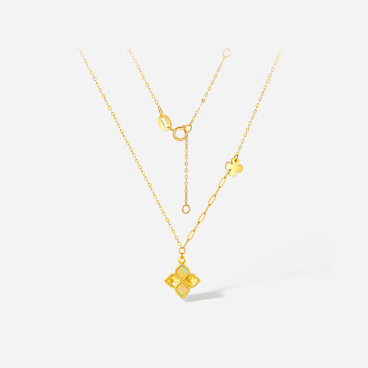 Saturday Blessing Yellow 18K Gold Necklace Women's Colorful Four-Leaf Clover Necklace Birthday Gift C0621041 40+5cm