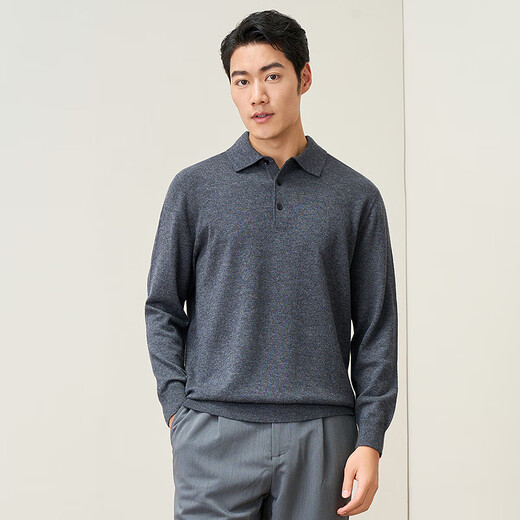 Hengyuanxiang Pure Wool Sweater Men's Autumn and Winter New Style Pure Wool Sweater Fashion Lapel Men's Solid Color Bottoming Sweater Pullover Medium Gray L/175/92A
