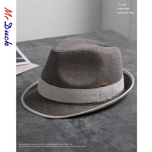 Mr DUCK new product linen straw hat summer British top hat men's and women's curled jazz hat MW226218-light cocktail gray (top hat) XL size (over 61cm, only for extra large head circumference)