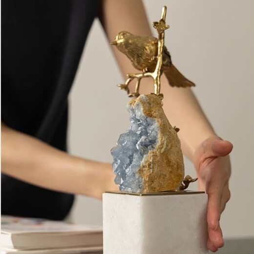 Rinoart Crystal Brass <Little Fairy> Feng Shui Sculpture Natural Marble Entrance Study Desktop Decoration <Little Fairy>