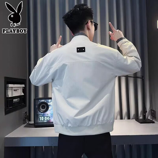Playboy spring and autumn vacation two-piece jacket men's stand-up collar clothes 2025 new autumn and winter plus velvet men's high-end jacket trendy coffee color 8157-fake two-piece jacket high quality L