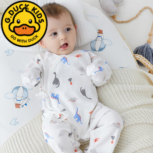 G.DUCKKIDS baby clothes newborn jumpsuits spring and autumn pure cotton foot-covering romper newborn 0-3 months male and female baby pajamas four seasons full printed D word baby elephant bag hand and foot jumpsuit 52cm 52 size 0-1 month