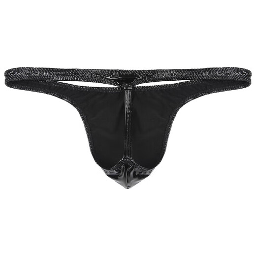 Sexy gay low-waisted t-pants, sexy butt-exposed, thin, stretchy, sexy men's thong, bright leather, U-shaped pouch, single, black sub-size 3XL