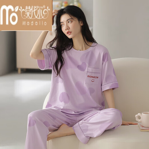 Pyjama fin à manches courtes pour femmes, pantalon d'été en pur coton, vêtements de maison de printemps et d'automne, peut être porté à l'extérieur, style coréen décontracté Y9713 M (recommandé 75-95Jin Jin équivaut à 0,5 kg)