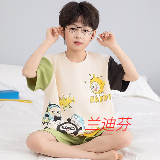 奶龙衣服套装奶龙儿童睡衣夏季薄款男孩短袖中大童卡通套装初中生 100棉nt-691蛋仔 均码 12码身高113-123厘米38-45斤
