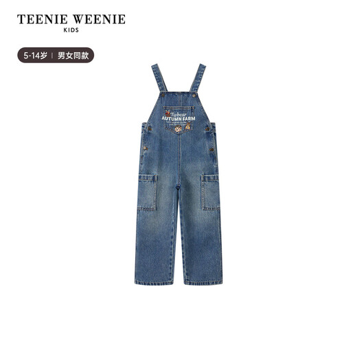 Teenie Weenie Kids 25-year-old new style denim overalls for boys and girls, pastoral style, blue floral gray 140 cm