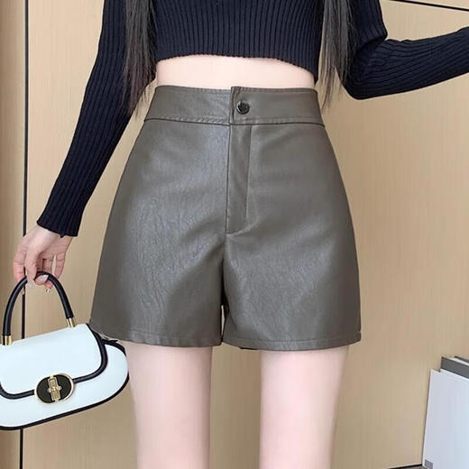 New style small leather shorts for women in autumn and winter, new black American shorts, versatile high-waisted, A-line European goods, black L (recommended 105-110 Jin Jin equals 0.5 kg)