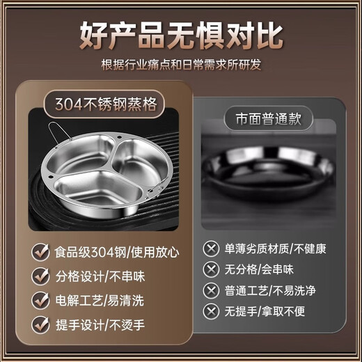 Yiyipai three-compartment steaming plate 304 stainless steel household rice cooker pot multi-compartment steamer separated water baby food steaming rack 304 enlarged and deepened 3 compartments medium 21.5cm