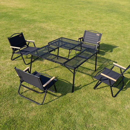 
Outdoor igt camping table ultra-light iron mesh multi-function folding camping table and chair set complete set 9898 fire table + double-layer cloth bag