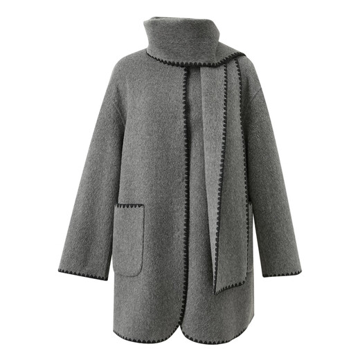 Tricolor 100 Sheep Wool 2025 Winter New Double-sided Wool Coat Scarf Shell Embroidered Jacket S Dark Gray S 155/80A