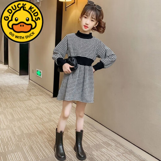G.duck Girls Autumn and Winter Sweater Dress 2023 New Korean Style Western Style Princess Dress for Medium and Large Children Autumn Children's Skirt Brown Velvet Thickened 130cm Suitable for 120-130cm Age 7-8 Years Old