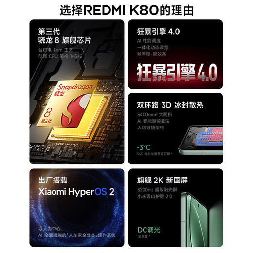 Xiaomi (MI) Redmi K80Pro/K80 5G New Product Snapdragon 8 Extreme Edition IP68 Dustproof and Waterproof 6000mAh Large Battery 120W Fast Charging Surging OS Gaming Phone Xuan Ye Black 12GB+256GB K80 24-term Interest-free Package Free 2-Year Store Extended Warranty + 90-Day Broken Screensaver