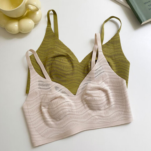 Rabbit Ears Ice Silk Seamless Underwear Women's Thin Large Breasts Revealing Small Breasts No Wire Ring Bra Bra Summer Large Size Olive Green + Elegant Black Save Money 2 Packs XL Suitable for 38/85ABC