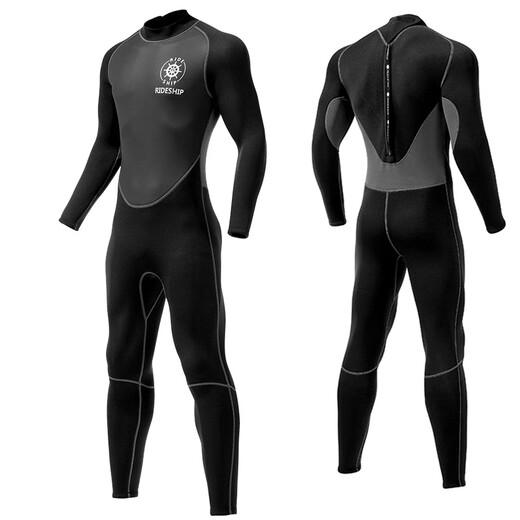 Ride ship 3MM diving suit one-piece snorkeling suit for women thickened warm surfing suit swimsuit black gray long sleeve male adult black gray_3MM S