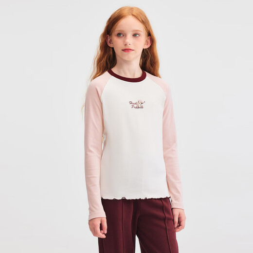Hush Puppies children's clothing for children, girls and older children, autumn new style, comfortable, simple, casual, playful, comfortable bottoming shirt with earrings, rose pink 160 cm