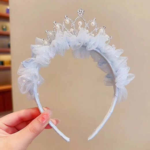 Indian (ENRMIIV) princess tiara children's crown headband little girl super fairy gauze hairpin baby hair pressure headband non-straight hair ornaments pink crown