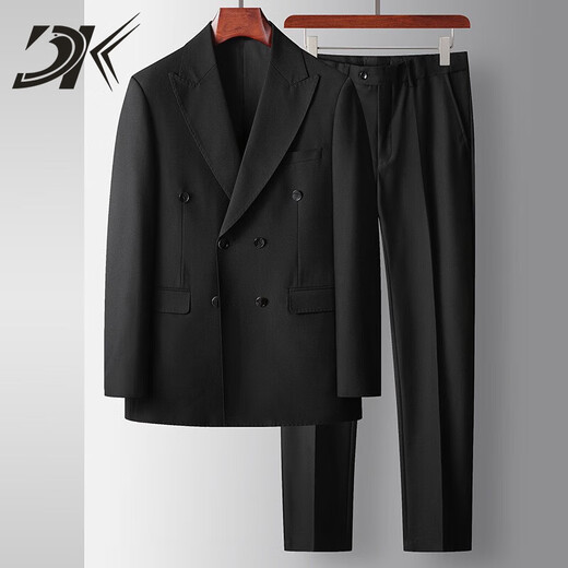 DK high-end men's Korean style double-breasted suit suit men's business wedding suit two-piece high-end casual suit black 170/M/48