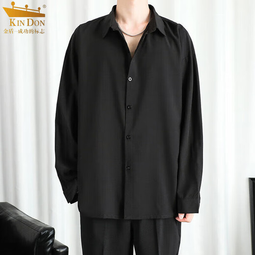 KIN DON black shirt men's long-sleeved loose large size spring and autumn handsome trendy inch shirt casual white 5XL
