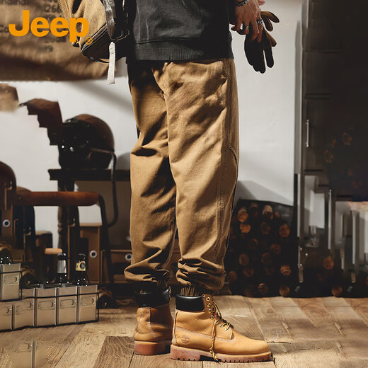 JEEP overalls men's casual pants autumn and winter loose trendy leggings pants men caramel color XL