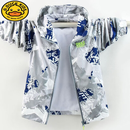 G.DUCKKIDS Boys' Jacket Spring and Autumn Thin Section 2025 New Korean Style Western Style Boy's Jacket Windbreaker Sun Protection Children's Jacket Blue 160 cm