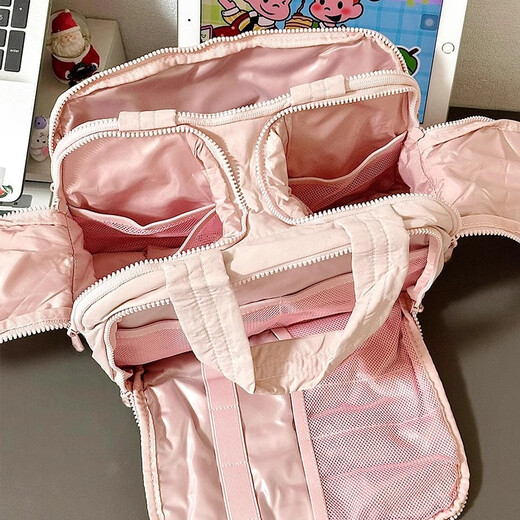 Bo Naling Cosmetic Bag Large Capacity Women's Portable Partitioned Multi-Function Storage Bag Travel Cosmetic Case Portable Toiletries Bag Pink Compartment Cosmetic Bag 30*18.5*21CM