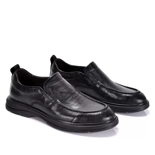 Goldlion men's shoes spring and autumn new thick-soled genuine leather business casual leather shoes round-toe cowhide British men's loafers black series one size larger 40