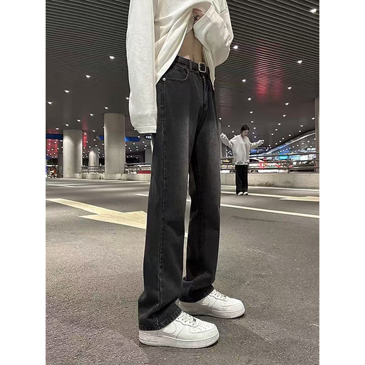 7 High-End-Produkte, Mikroschärfen-Scimitar-Jeans für Männer, Frühlings- und Sommer American High Street Draw String Lose gerade schlanke lange Hosen für Männer, DFFS-719 Black (Buckle) S
