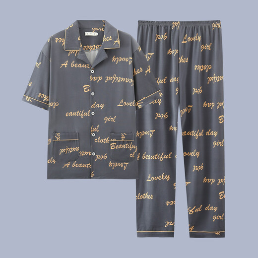 Kuzhang (Kuzhang) Pajamas de pijama para hombres Pantalones de manga corta de verano puro algodón delgada de los adolescentes La ropa para el hogar se puede usar afuera con un traje casual de mayor tamaño G48 Pantalones de manga de manga azul.