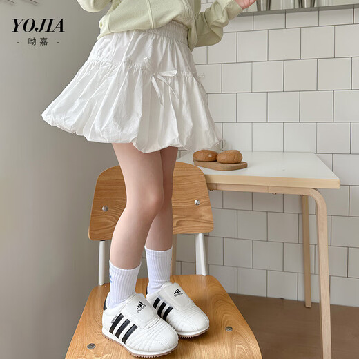 YOJIA女童半身裙春夏2025新款洋气小女孩花苞裙短裙儿童裙子春季 白色 均码 120cm
