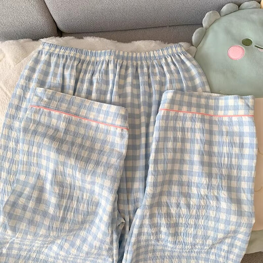 Catman MiiOW pajamas with chest pad for women, summer pure cotton short sleeve thin style, large size summer three-piece suit plaid puppy home clothing H9928# polka dot KT cat-free breast pad top + shorts M [recommended 80-100Jin [Jin equals 0.5 kg]]