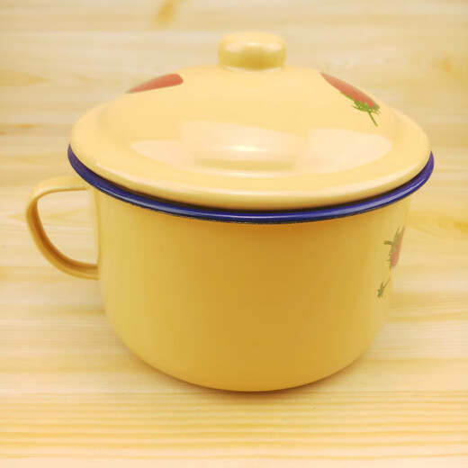 Bai Chao enamel fast food cup with rice bowl old-fashioned enamel bowl lunch box rice bowl instant noodle bowl student eating yellow enamel bowl 16 cm yellow cake cup drum cover 1600ml