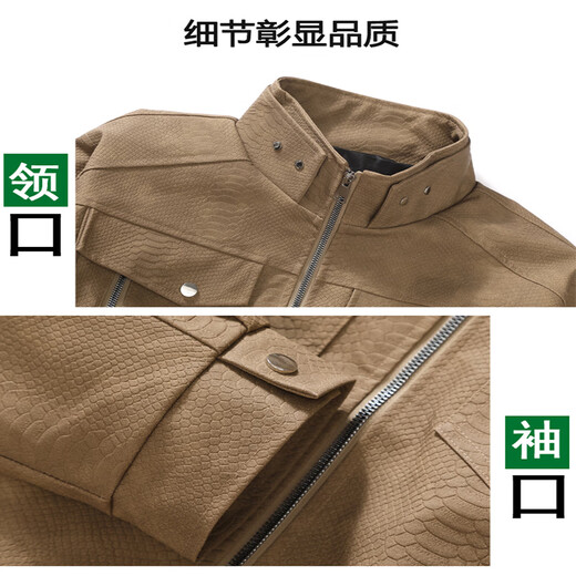 GUOCILRN American fashion brand jacket men's autumn and winter large size casual loose stand-up collar baseball uniform crocodile pattern leather jacket for men gray (NE01) 2XL (recommended weight 135-155Jin Jin equals 0.5 kg)