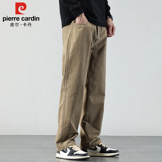 Pierre Cardin Casual Pants Men's Autumn and Winter Loose Straight Pants Men's Heavy Cotton Work Pants Men's Brown 2XL