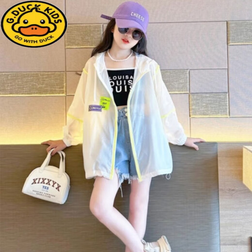 G.DUCKKIDS sun protection clothing for girls summer 2024 new fashionable medium and large children's air-conditioning shirts foreign style beach wear breathable thin jacket white 170 recommended height 160-170cm 13-15 years old