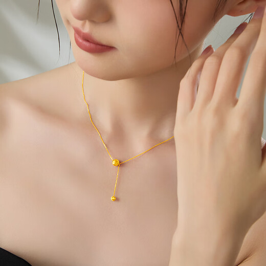 Beijing Gold Trading Center Co., Ltd. 18k gold gold necklace round ball beads tassel clavicle chain necklace birthday Valentine's Day gift for girlfriend and wife about 1g