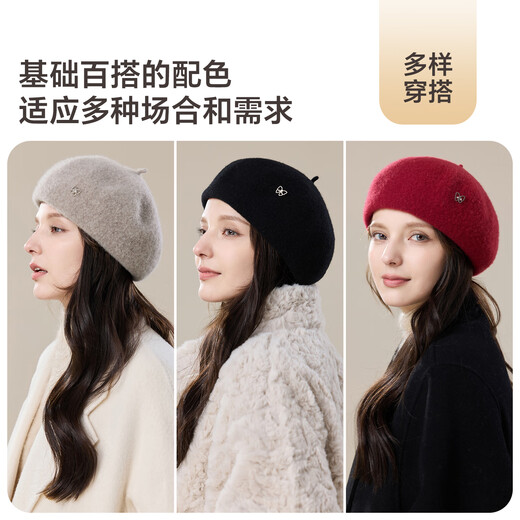 JIUMU pure wool beret autumn and winter warm woolen painter hat Japanese British retro classic versatile hat for women