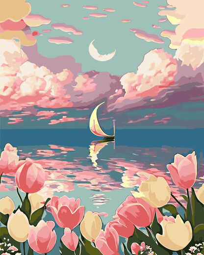 Factory wholesale digital oil painting DIY flower hand-filled safety acrylic paint decoration painting street stall wholesale H1049 30*40 linen canvas + pigment brush (OPP bag frameless