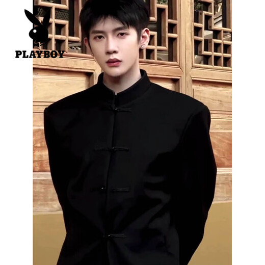 Playboy (PLAYBOY) new Chinese style men's suit, men's spring and autumn stand-up collar shoulder pad coat, tunic suit, Tang suit casual wear suit, tunic suit + white shirt + trousers L