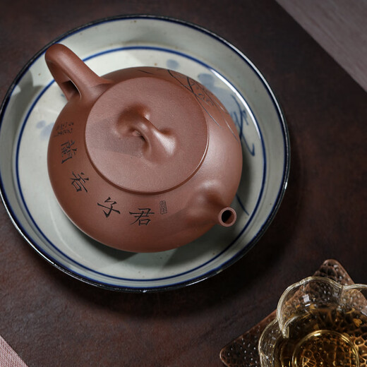 Zanghu Tianxia Yixing purple sand pot purely hand-engraved teapot stone ladle pot household kung fu teapot tea set orchid stone ladle pot orchid stone ladle (single pot) 210ml
