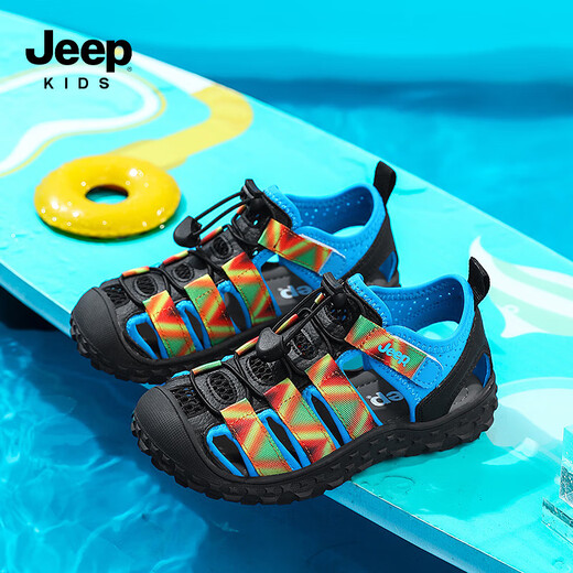 Jeep children's shoes children's sandals summer non-slip wading children's shoes 2025 new girls Shuoxi shoes Baotou boys sky blue/obsidian black 31 shoe inner length about 19.7cm