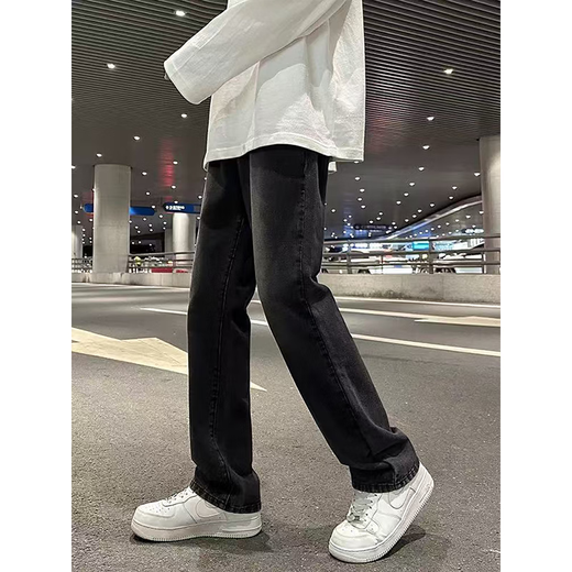7 High-End-Produkte, Mikroschärfen-Scimitar-Jeans für Männer, Frühlings- und Sommer American High Street Draw String Lose gerade schlanke lange Hosen für Männer, DFFS-719 Black (Buckle) S