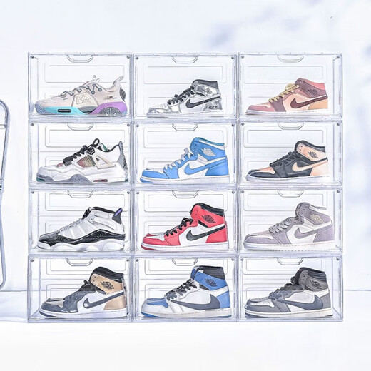 Selato magnetic hard plastic transparent shoe box shoe storage box dormitory storage acrylic shoe box cabinet rack anti-oxidation + magnetic door opening transparent pack 10 pieces front door large size 46 high-top shoes with high transparency on three sides